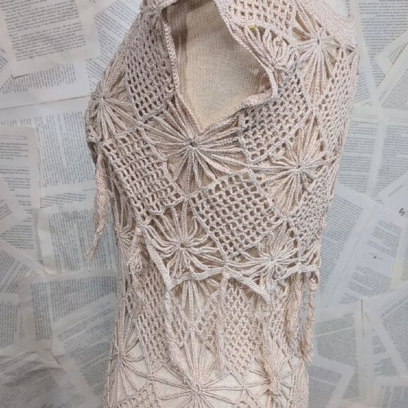 All Saints Beige Crochet Macrame Cover-up Dress Size Small - Picture 8 of 10